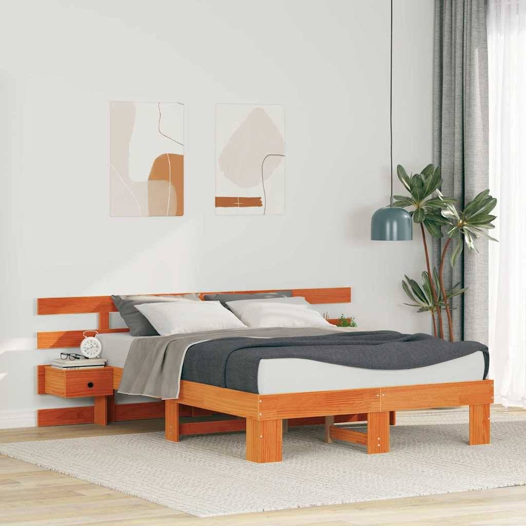 vidaXL Bettrahmen mit Kopfteil Braun 120 x 190 cm Massives Kiefernholz