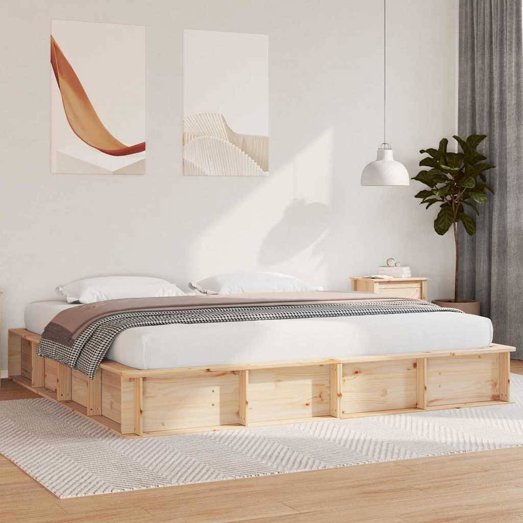 vidaXL Bettrahmen Braun 200 x 200 cm Massives Kiefernholz