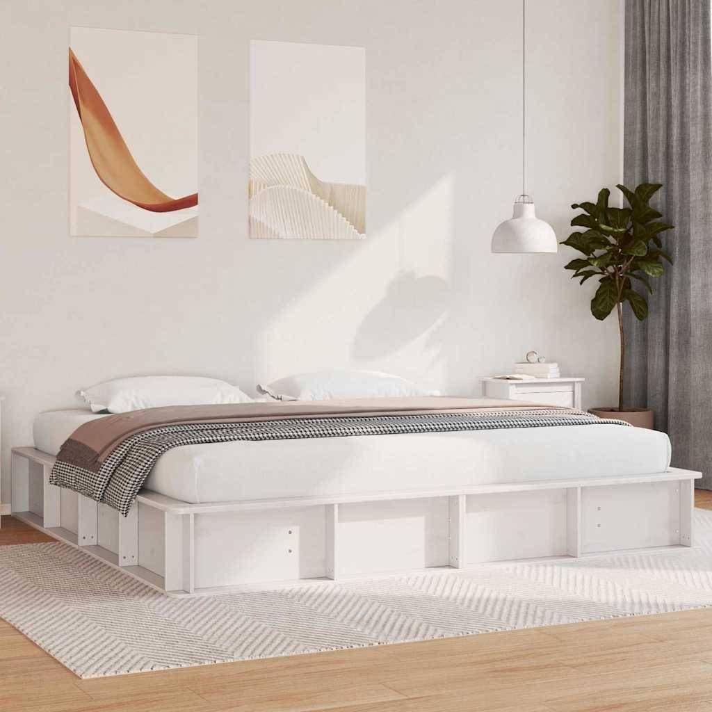 vidaXL Bettrahmen Weiß 200 x 200 cm Massives Kiefernholz