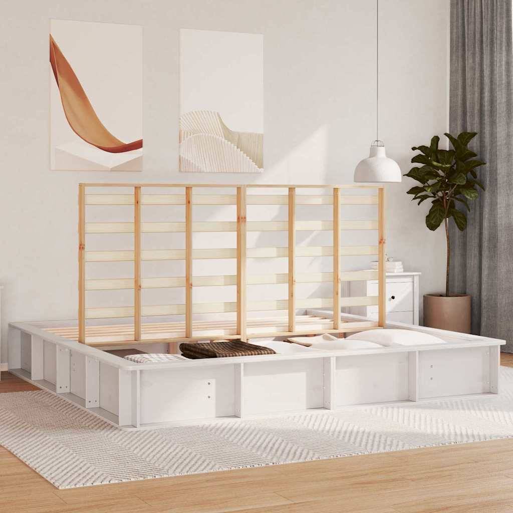 vidaXL Bettrahmen Weiß 200 x 200 cm Massives Kiefernholz