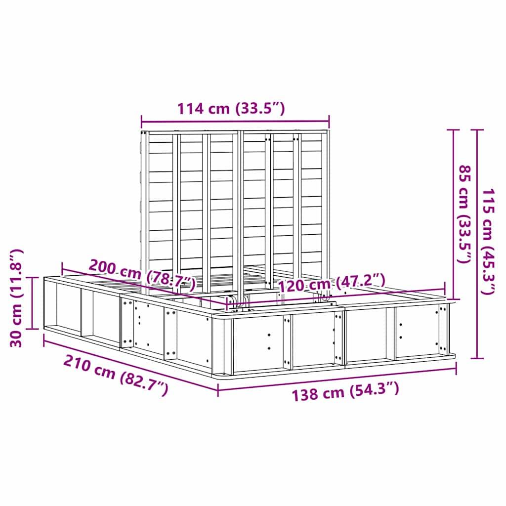 vidaXL Bettrahmen Braun 120 x 200 cm Massives Kiefernholz