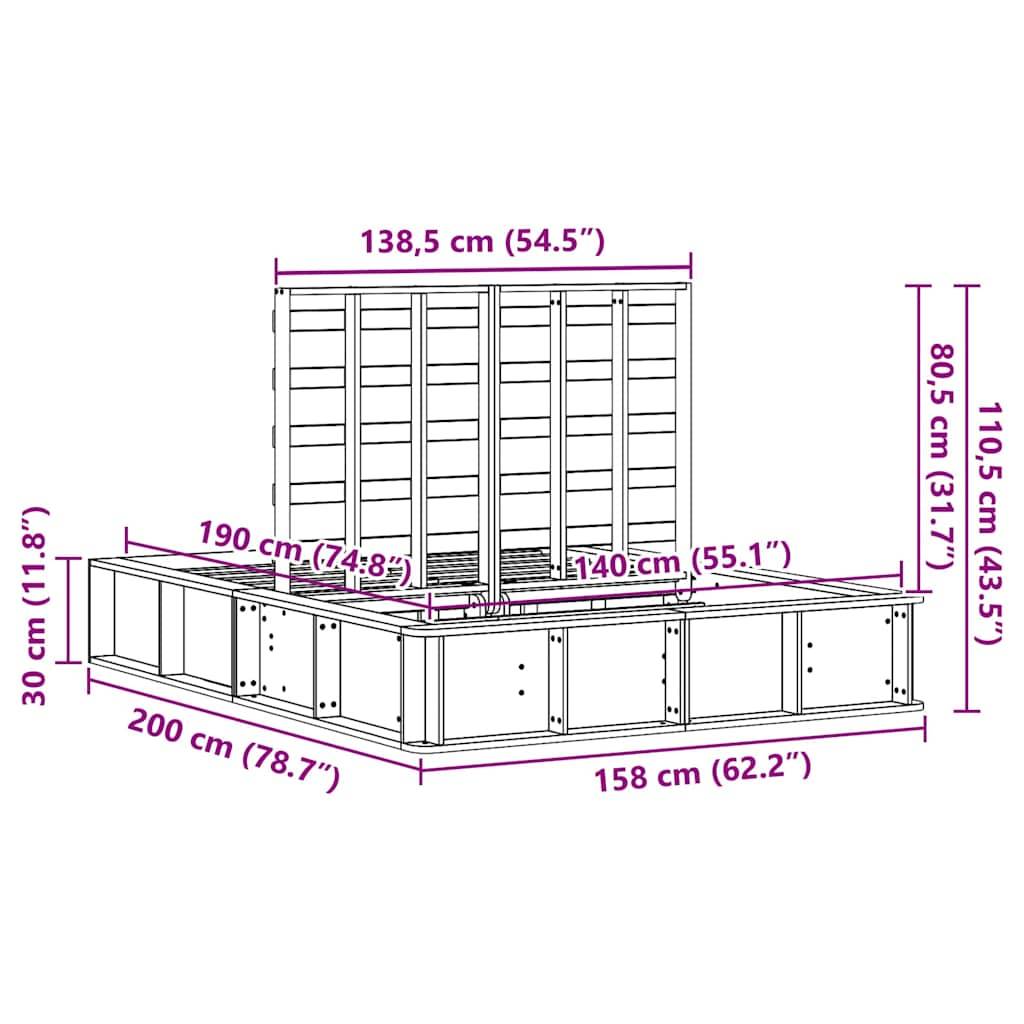 vidaXL Bettrahmen Wachsbraun 140 x 190 cm Massives Kiefernholz