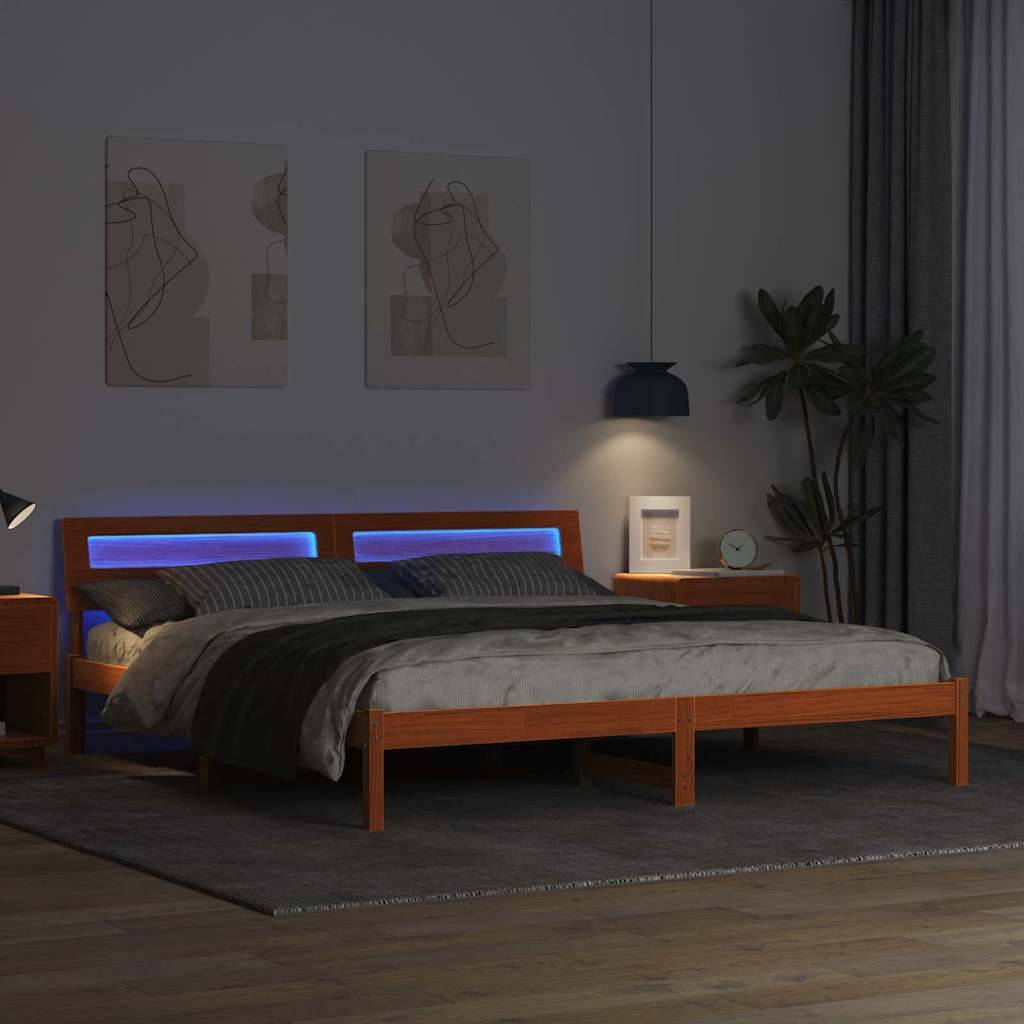 vidaXL Bettrahmen mit Kopfteil Braun 200 x 200 cm Massives Kiefernholz