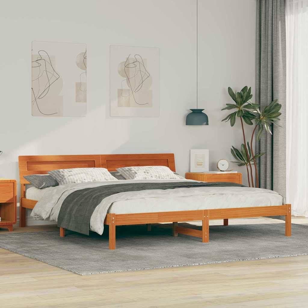 vidaXL Bettrahmen mit Kopfteil Braun 200 x 200 cm Massives Kiefernholz