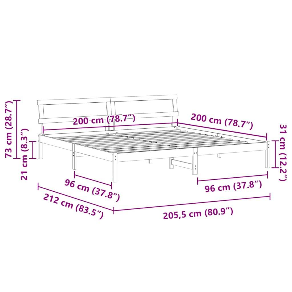 vidaXL Bettrahmen Wachsbraun 200 x 200 cm Massives Kiefernholz