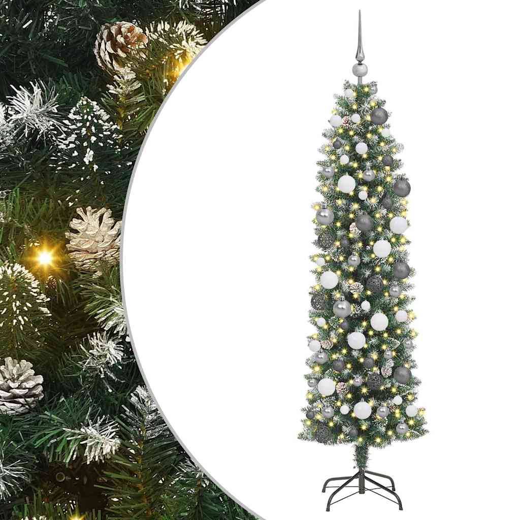 vidaXL Künstlicher schlanker Weihnachtsbaum Grün und Weiß 180 cm
