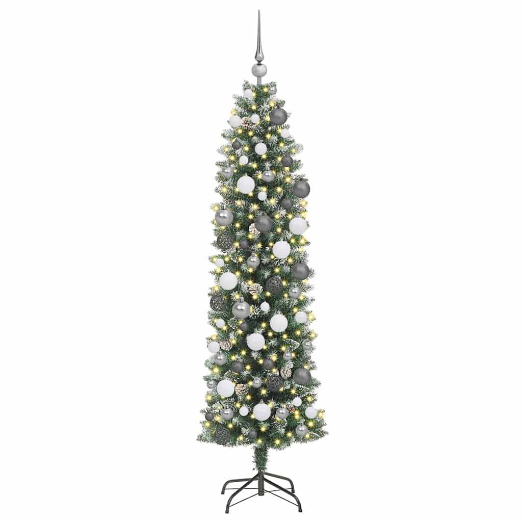 vidaXL Künstlicher schlanker Weihnachtsbaum Grün und Weiß 180 cm
