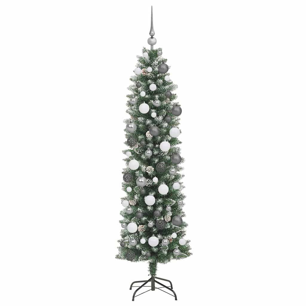 vidaXL Künstlicher schlanker Weihnachtsbaum Grün und Weiß 180 cm