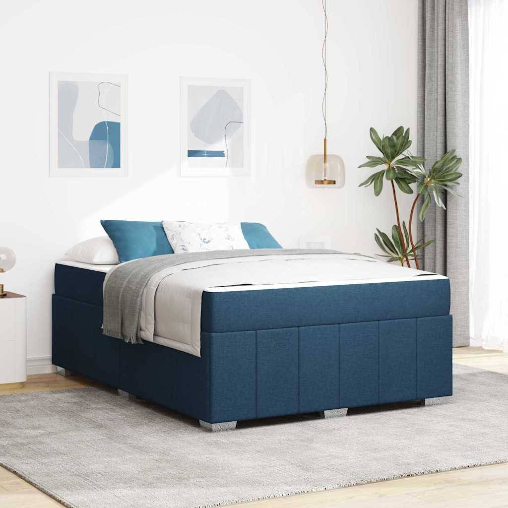 vidaXL Bettrahmen mit Matratze Blau 140 x 200 cm Stoff