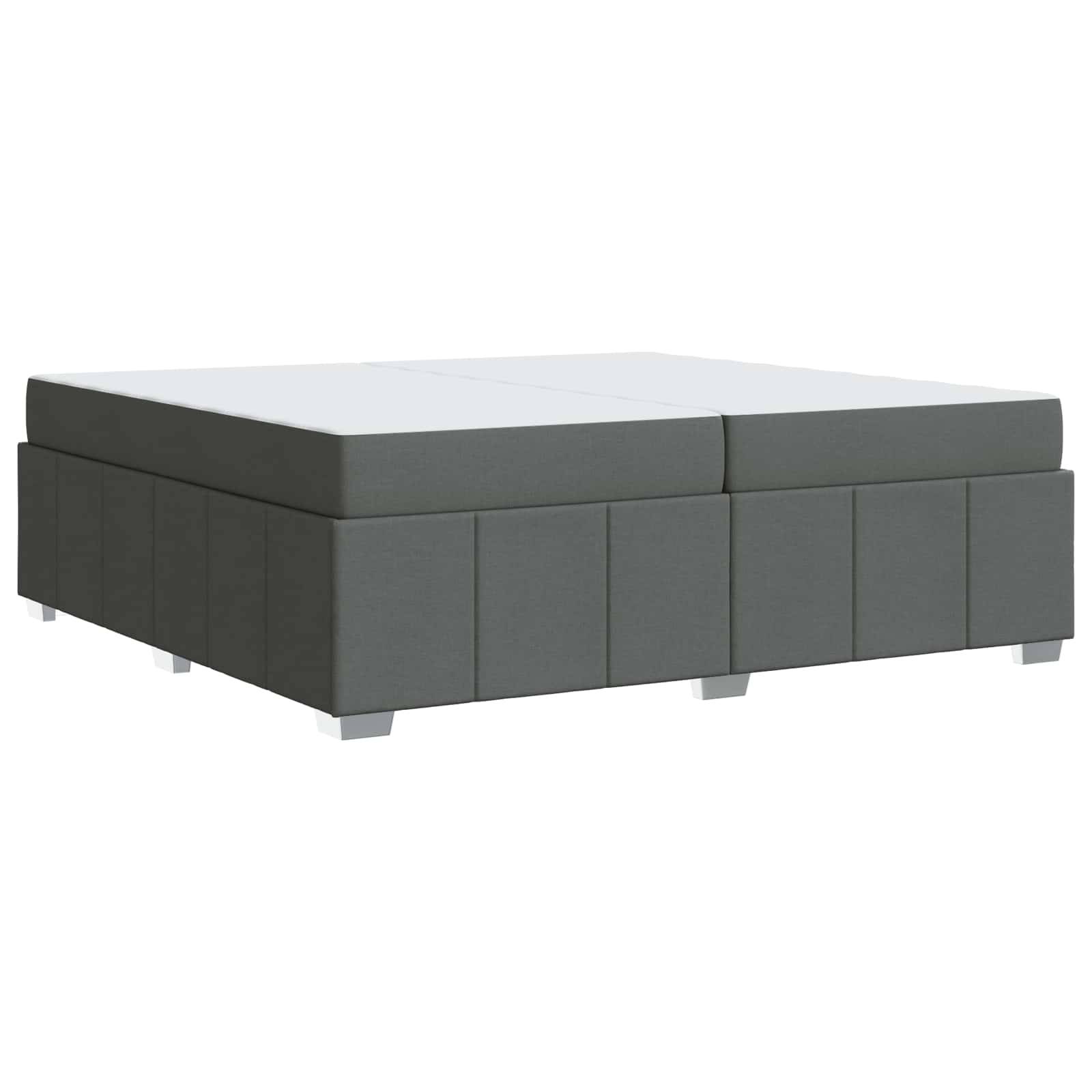 Ein grauer Boxspringbett mit schlankem, modernem Design, das eine rechteckige Form und dezente Paneldetails aufweist und sich für die Schlafzimmereinrichtung eignet.