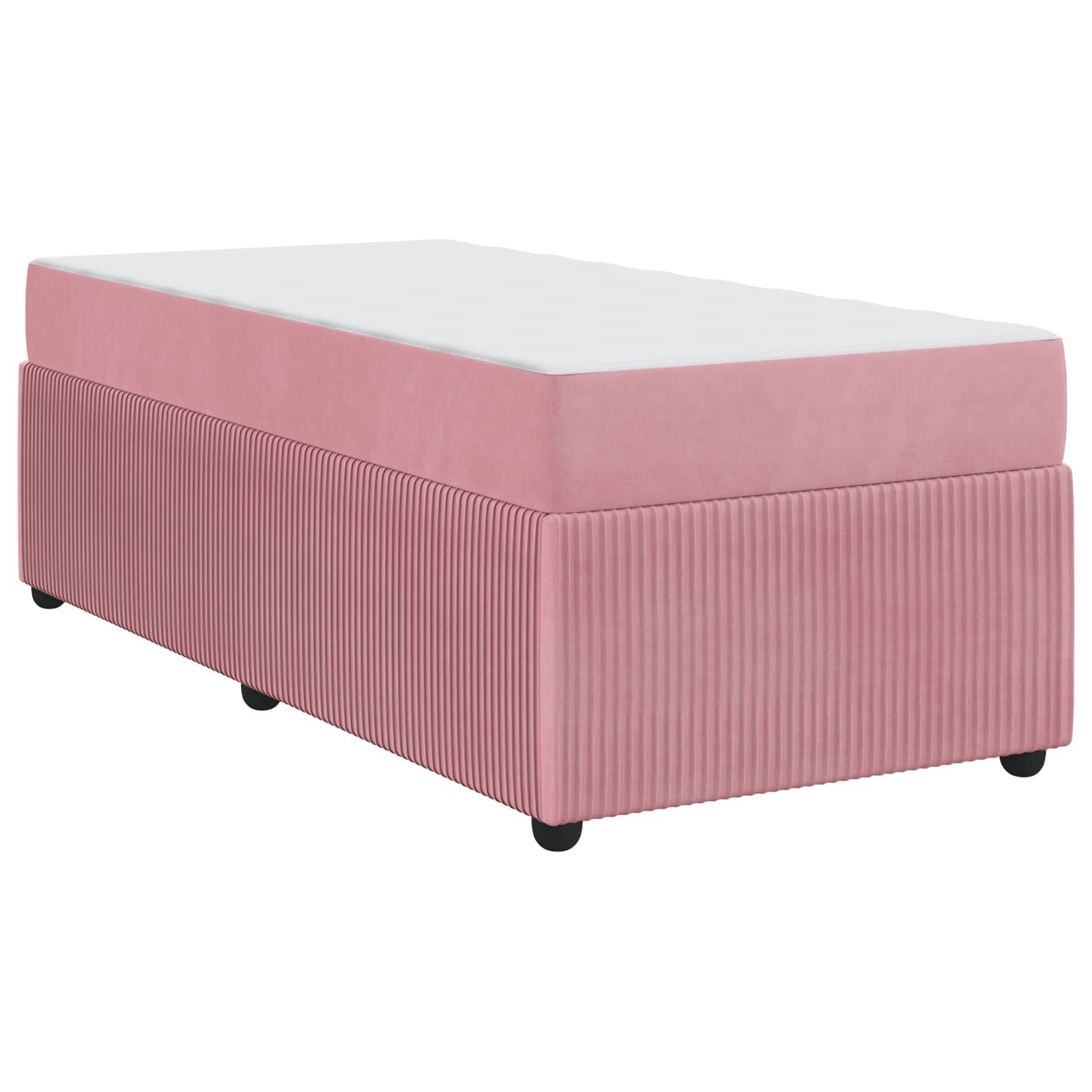 Rosa gepolsterter Hocker mit einem weißen Kissen, der ein geripptes Design und schwarze Rollen an der Basis aufweist.