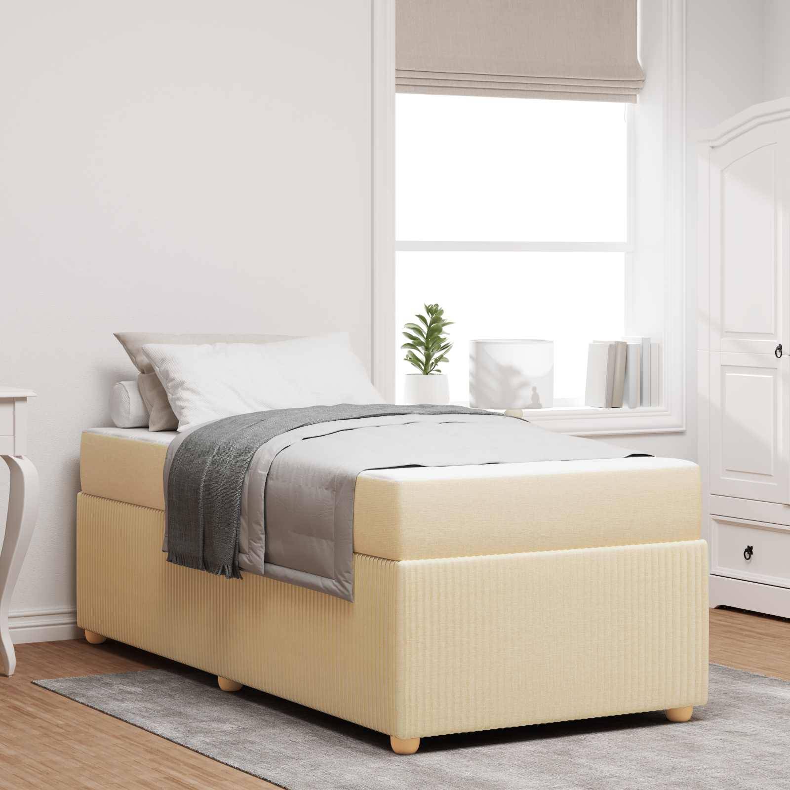 vidaXL Bettrahmen mit Matratze Creme 90 x 200 cm Stoff