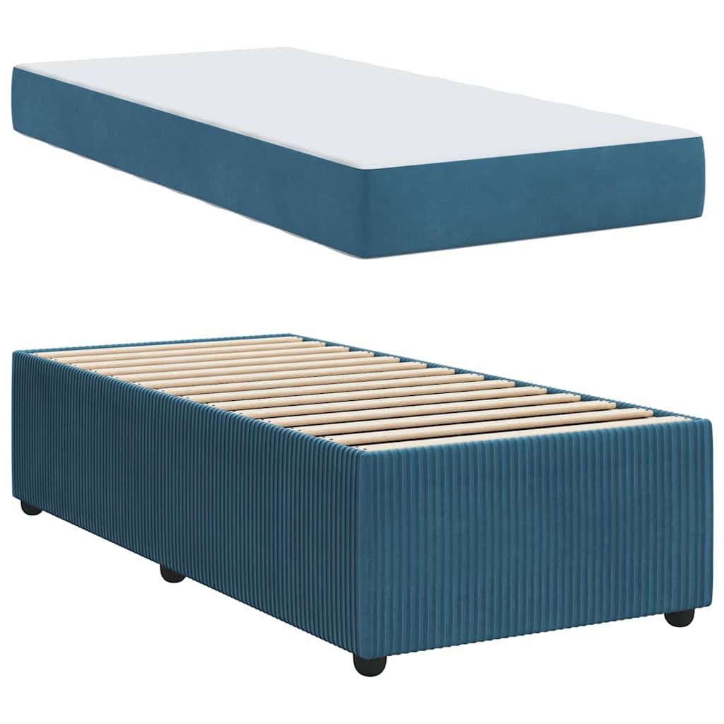vidaXL Bettrahmen mit Matratze Blau 90 x 200 cm Stoff