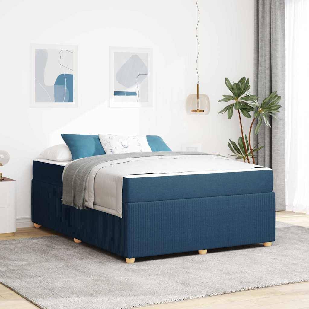 vidaXL Bettrahmen mit Matratze Blau 140 x 200 cm Stoff