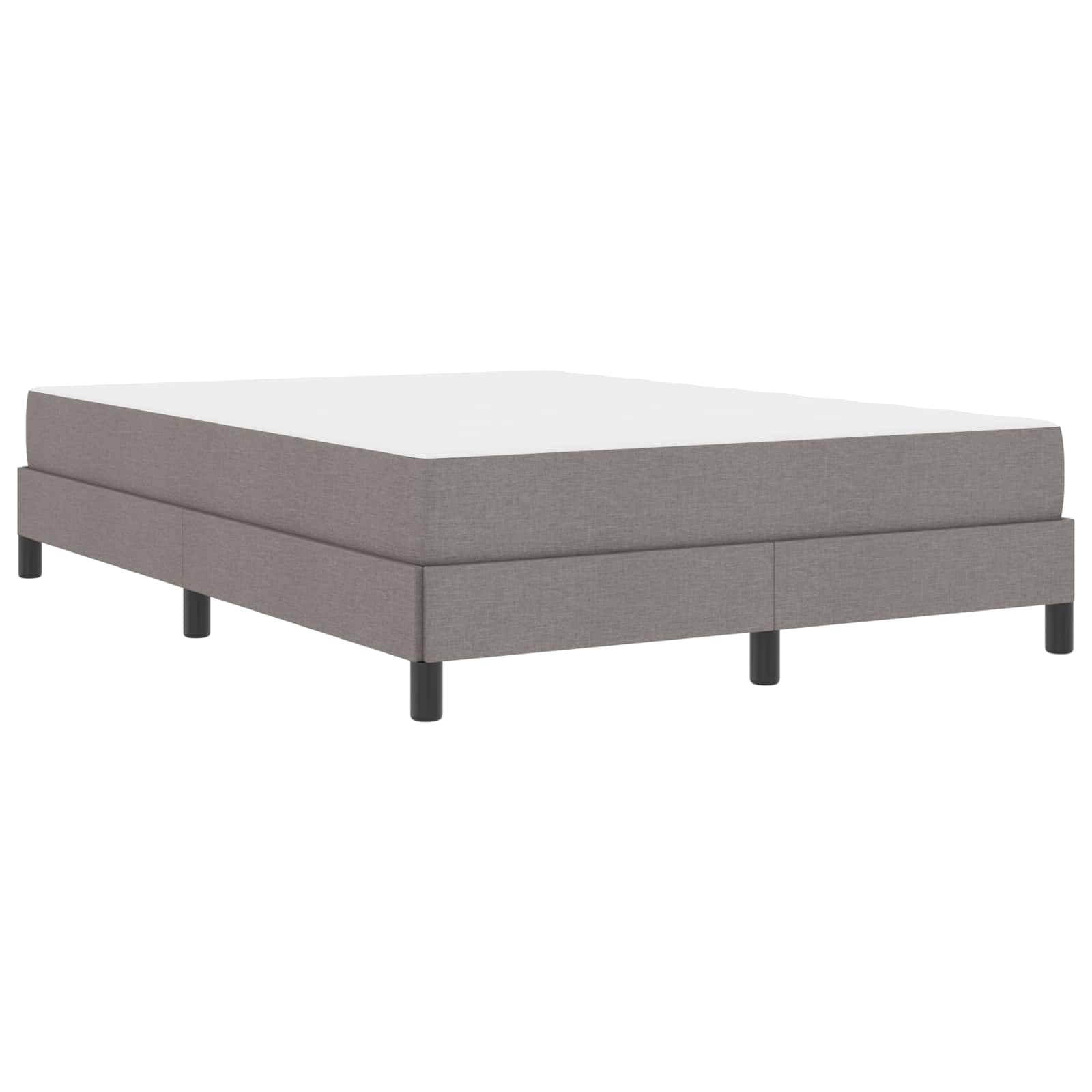 Ein graues Polsterbett mit Plattform und schwarzen Beinen ist zu sehen, das ein modernes, minimalistisches Design bietet. Es wirkt robust und eignet sich gut für ein zeitgemäßes Schlafzimmer.