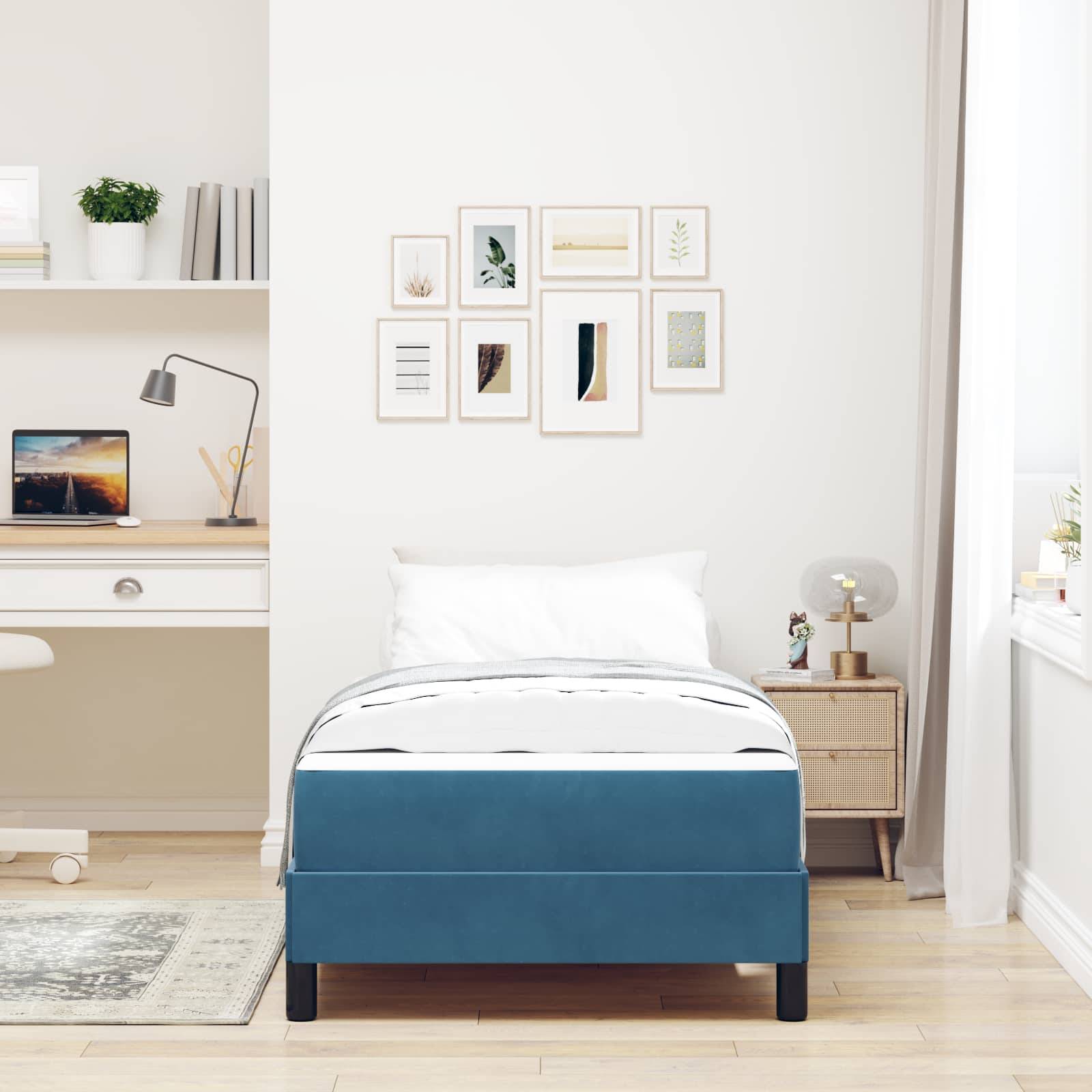 vidaXL Boxspringbett mit Matratze Dunkelblau 90 x 200 cm Stoff