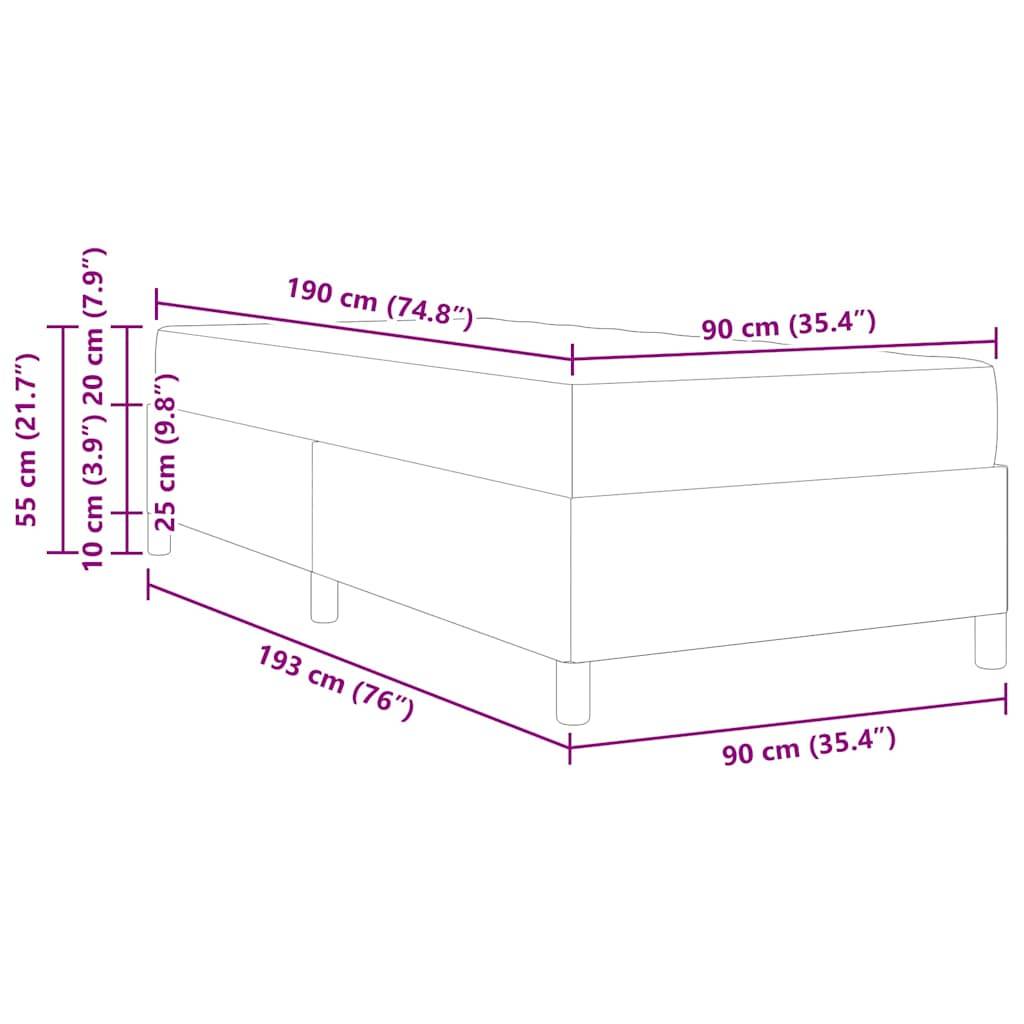 vidaXL Boxspringbett mit Matratze Creme 90 x 190 cm Stoff