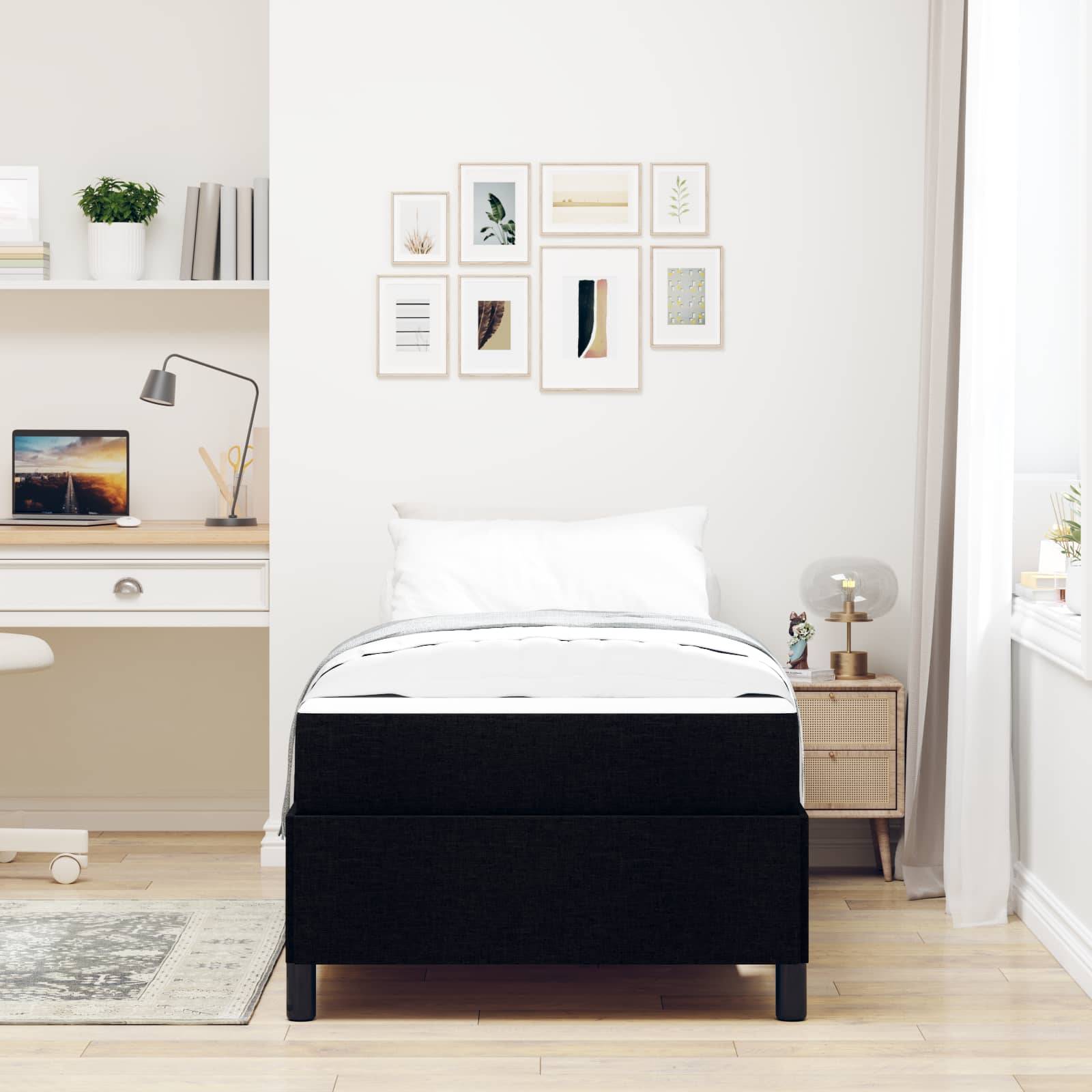 vidaXL Boxspringbett mit Matratze Schwarz 90 x 190 cm Stoff
