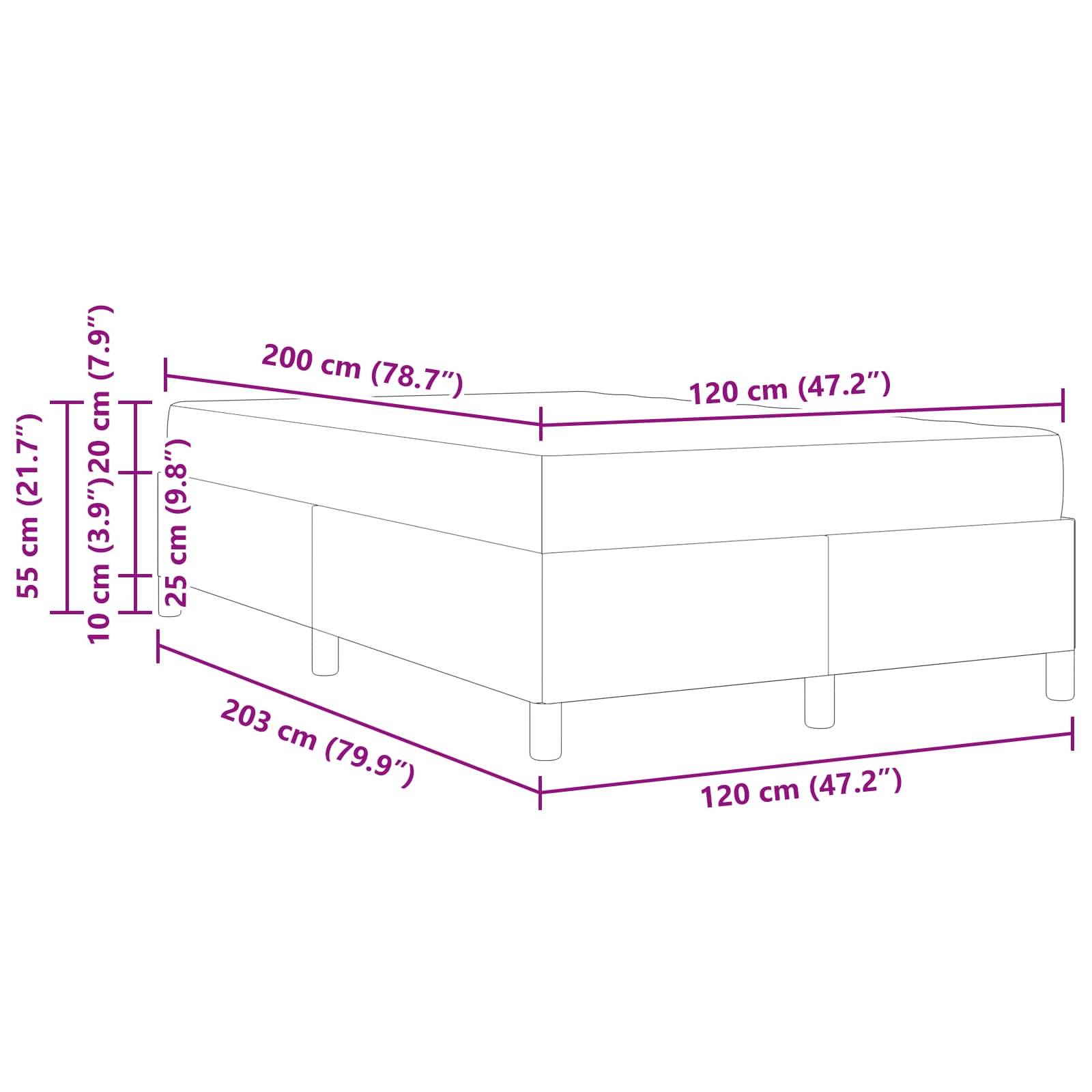 Diagramm eines Eckschlafsofas mit Maßangaben in Zentimetern und Zoll: 200 cm (78,7