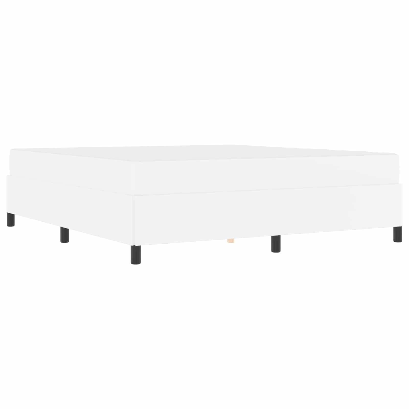 Eine weiße Bettbasis mit dicker Polsterung und schwarzen Beinen, konzipiert für Stabilität und Unterstützung, geeignet für eine Queen-Size-Matratze.