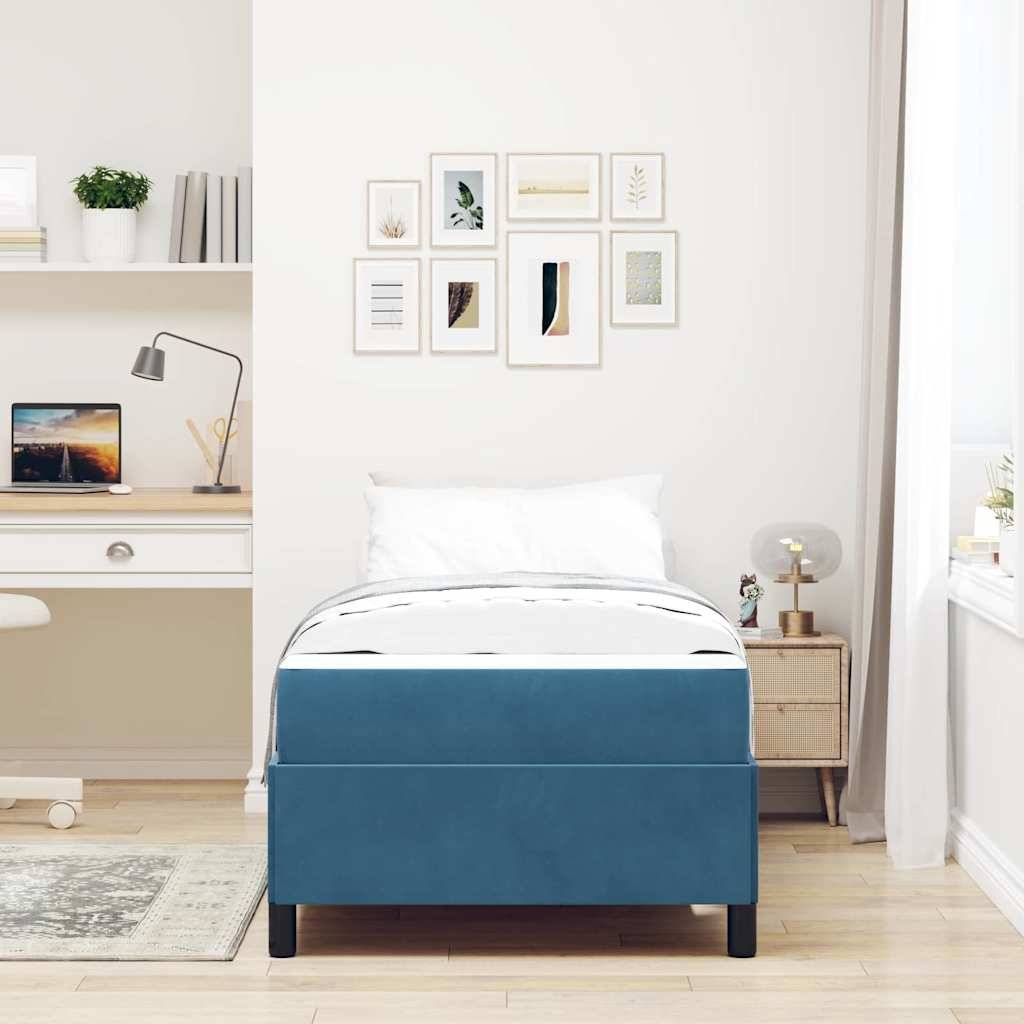 vidaXL Bettrahmen mit Matratze Dunkelblau 90 x 200 cm Stoff