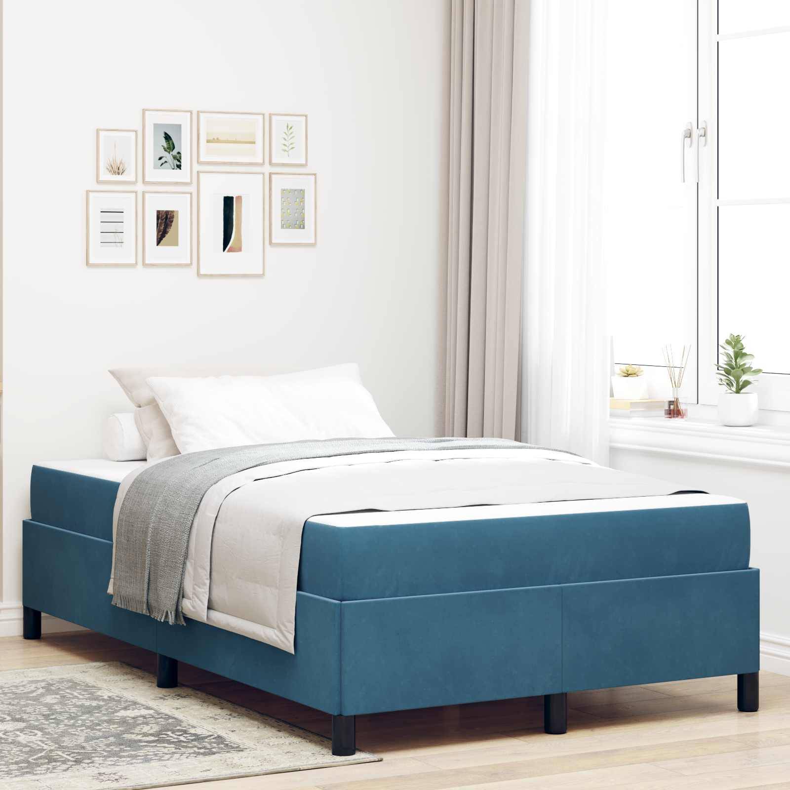 vidaXL Bettrahmen mit Matratze Dunkelblau 120 x 200 cm Stoff
