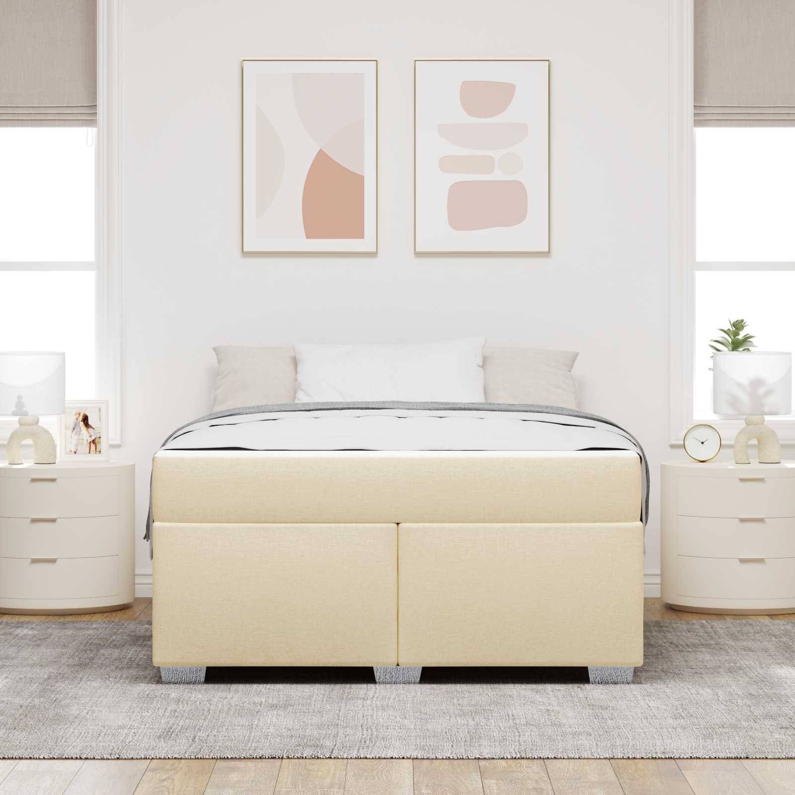 vidaXL Bettrahmen mit Matratze Creme 160 x 200 cm Stoff