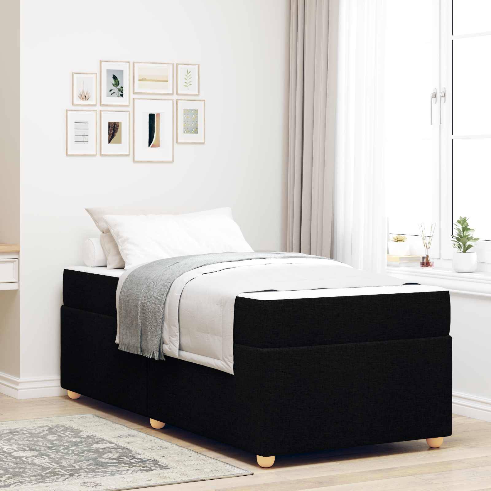 vidaXL Bettrahmen mit Matratze Schwarz 100 x 200 cm Stoff