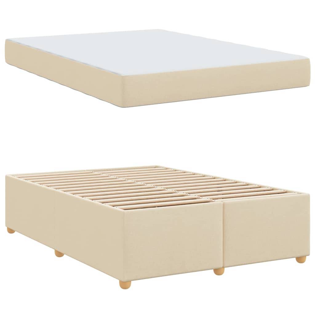 Beige gepolstertes Bettgestell mit ausgepolsterten Latten, montiert und in Seitenansicht dargestellt.