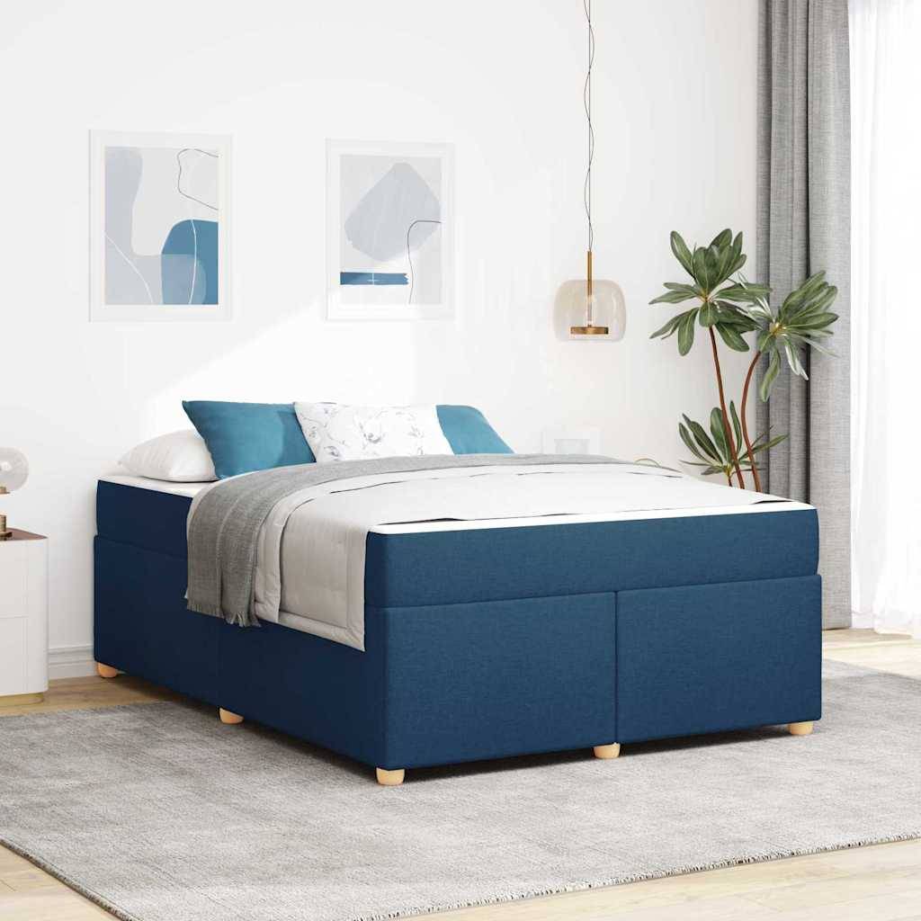 vidaXL Bettrahmen mit Matratze Blau 140 x 200 cm Stoff