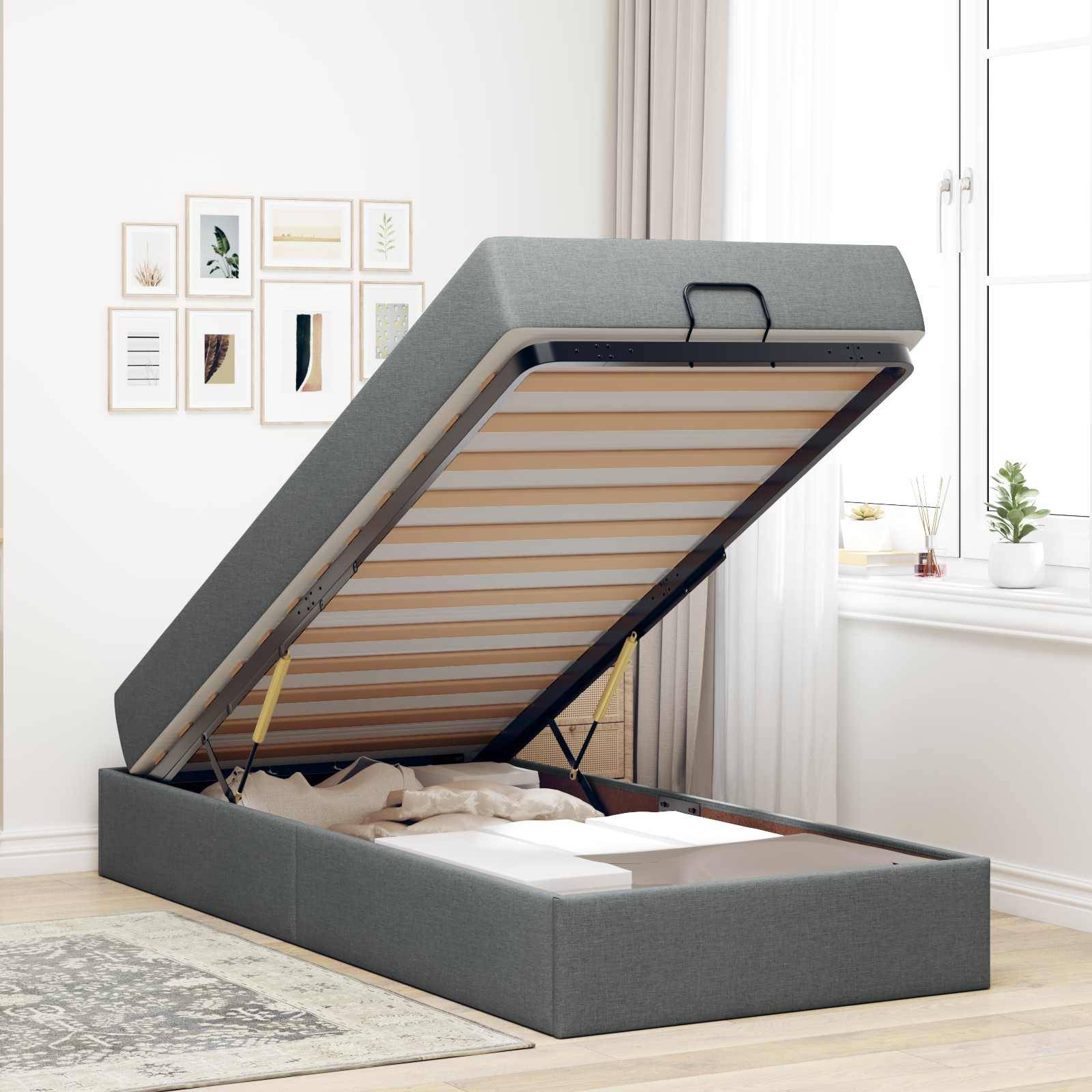 vidaXL Bettgestell mit Matratze 2 pcs Dunkelgrau Stoff