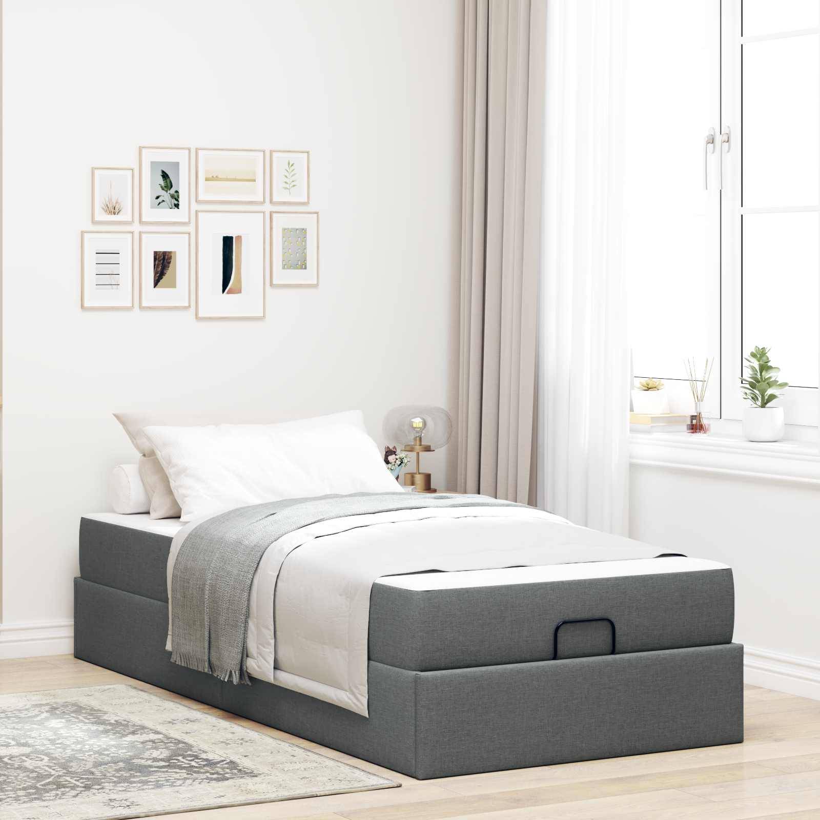 vidaXL Bettgestell mit Matratze 2 pcs Dunkelgrau Stoff