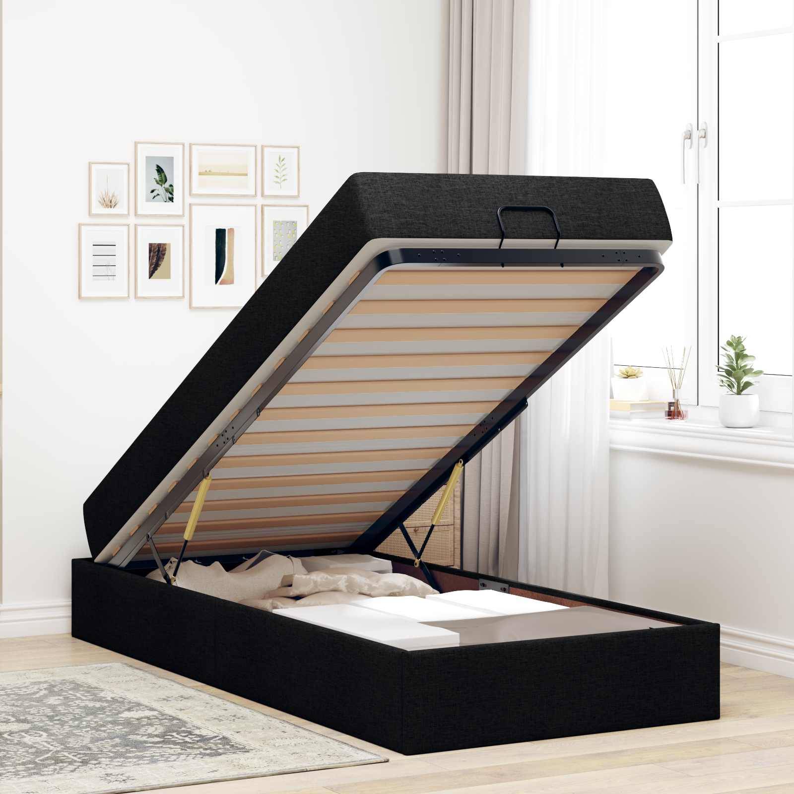 vidaXL Bettgestell mit Matratze 2 pcs Schwarz Stoff