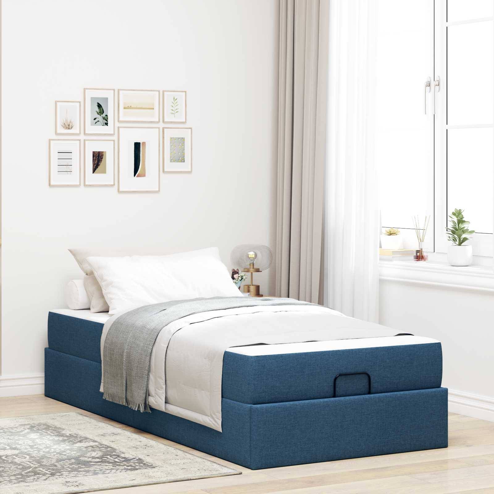 vidaXL Bettgestell mit Matratze 2 pcs Blau Stoff
