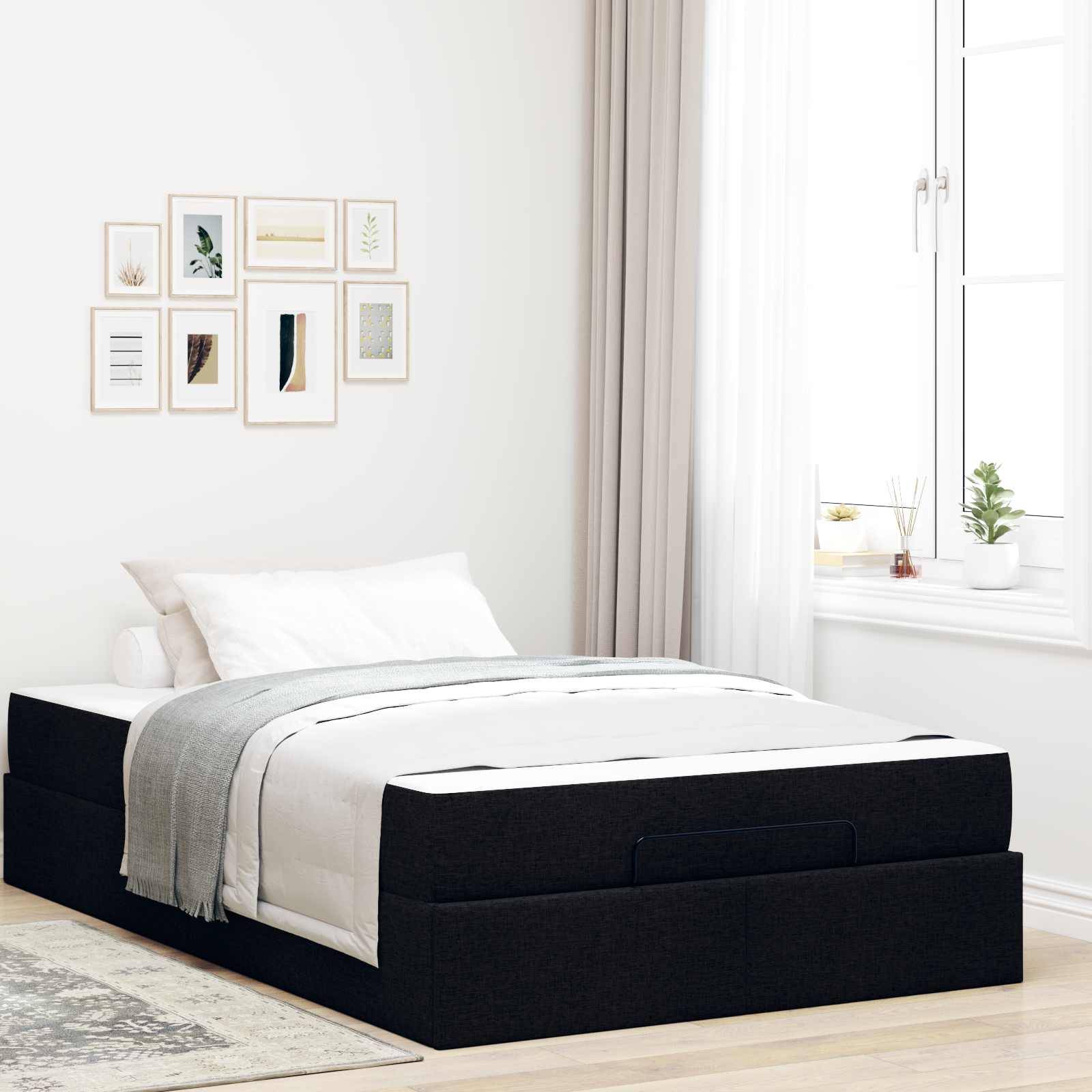 vidaXL Bettgestell mit Matratze 2 pcs Schwarz Stoff