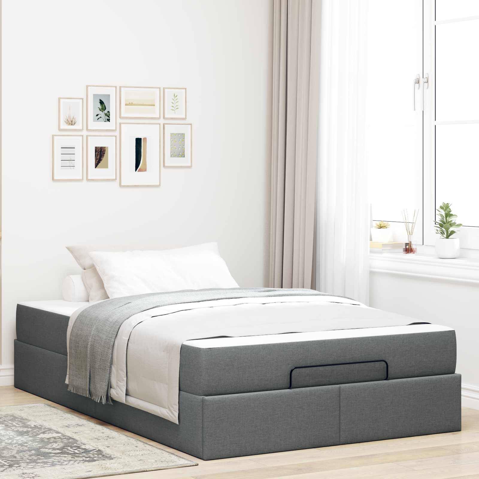 vidaXL Bettgestell mit Matratze 2 pcs Dunkelgrau Stoff