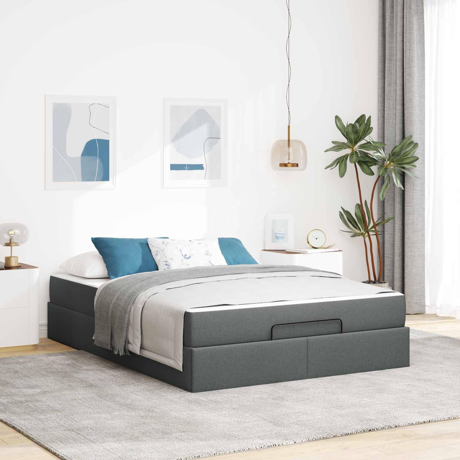 vidaXL Bettgestell mit Matratze 2 pcs Dunkelgrau Stoff