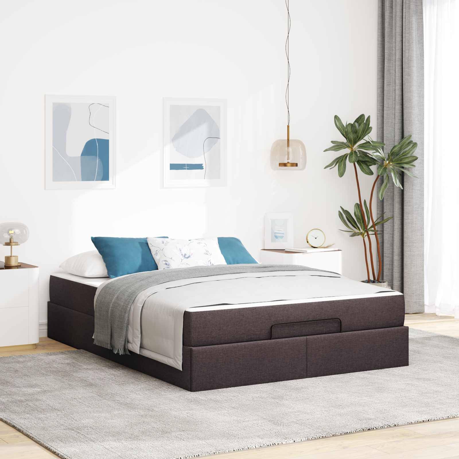 vidaXL Bettgestell mit Matratze 2 pcs Hellbraun Stoff