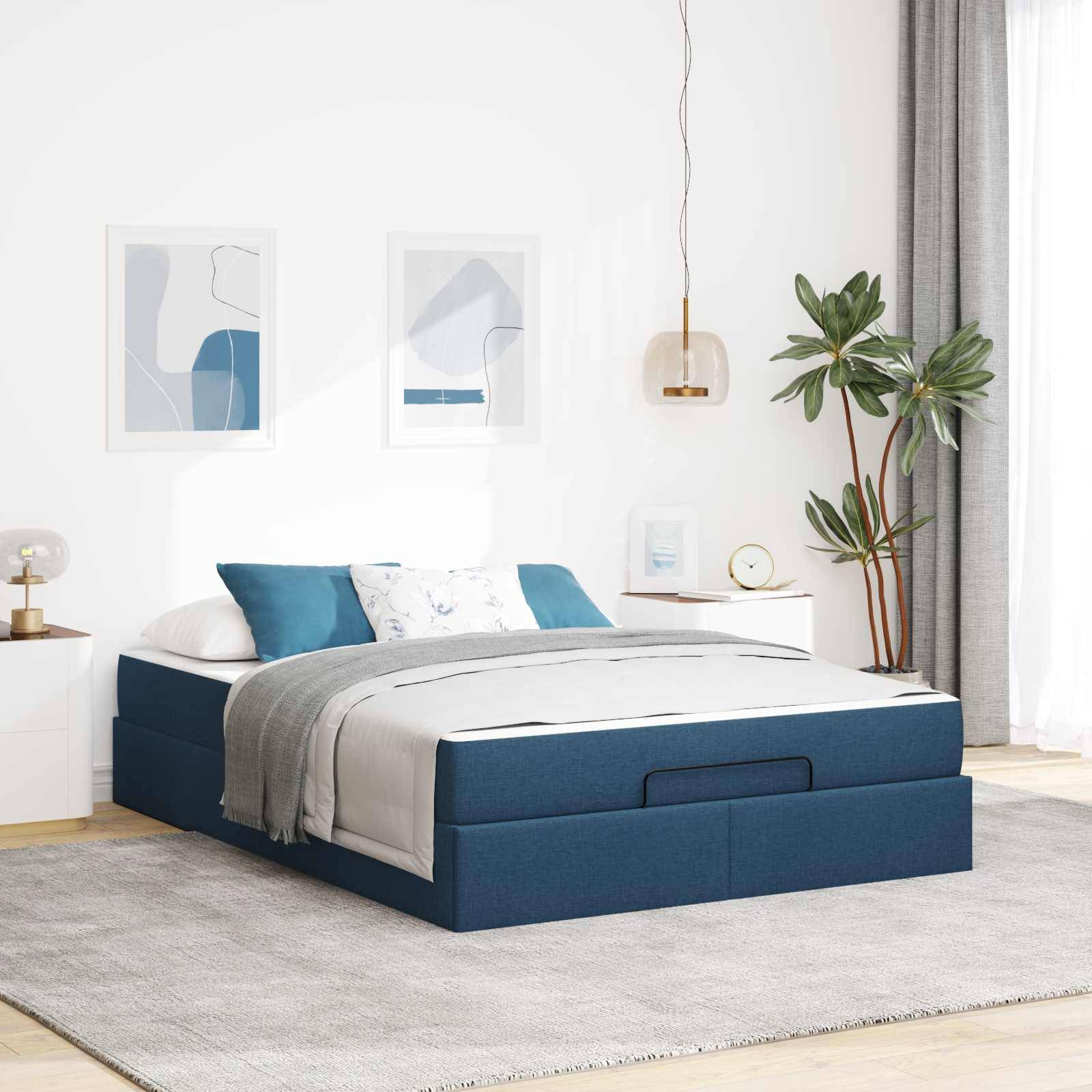 vidaXL Bettgestell mit Matratze 2 pcs Blau Stoff