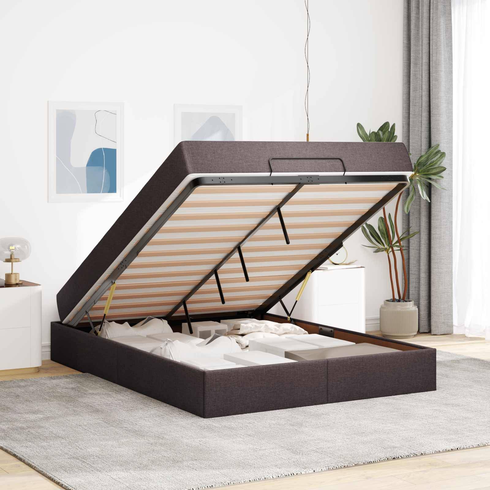 vidaXL Bettgestell mit Matratze 2 pcs Hellbraun Stoff