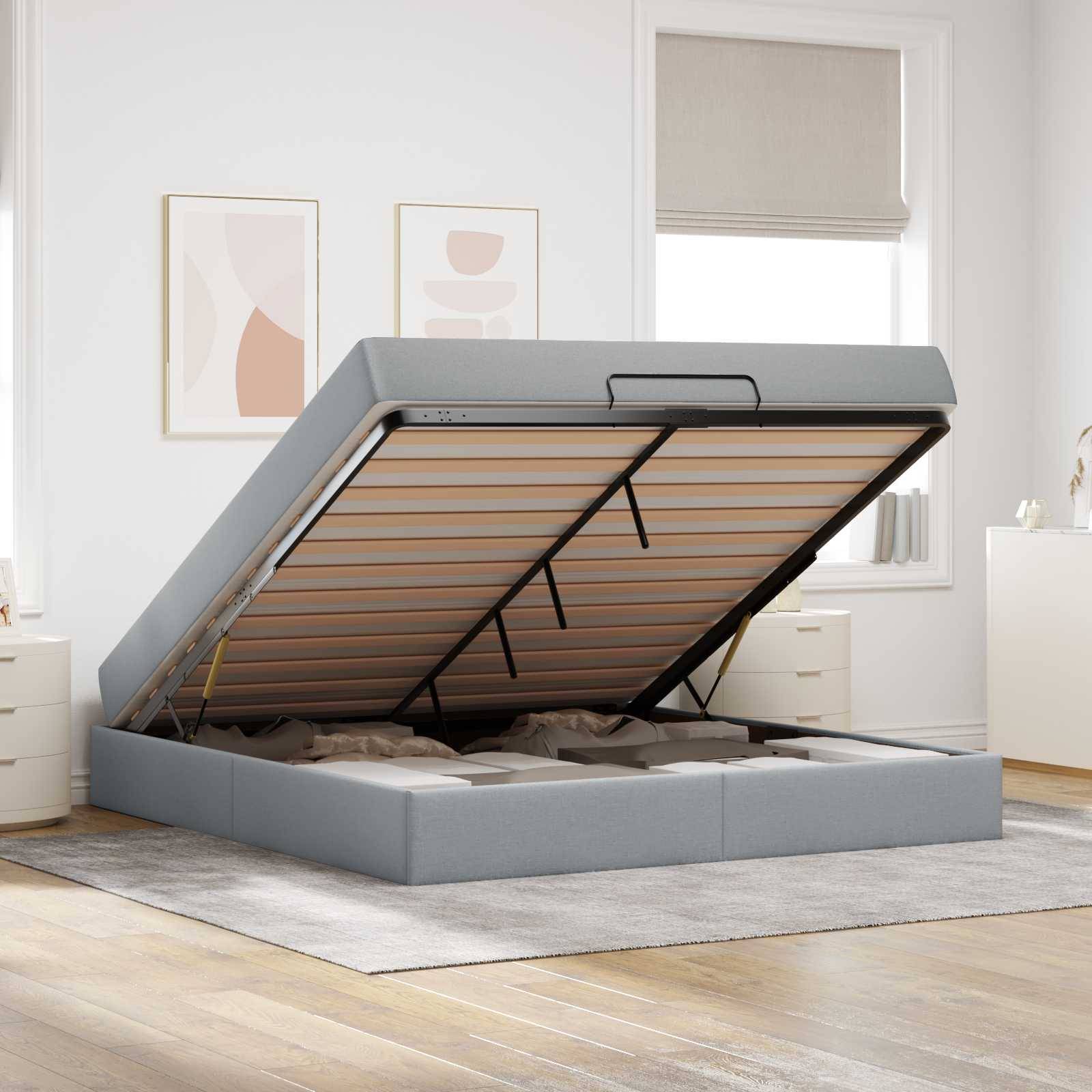 vidaXL Bettgestell mit Matratze 2 pcs Hellgrau Stoff