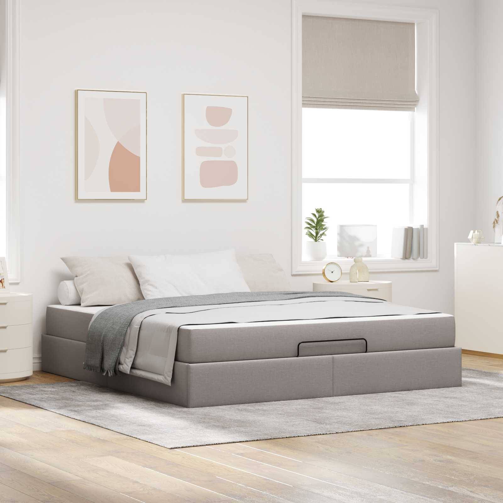 vidaXL Bettgestell mit Matratze 2 pcs Taupe Stoff