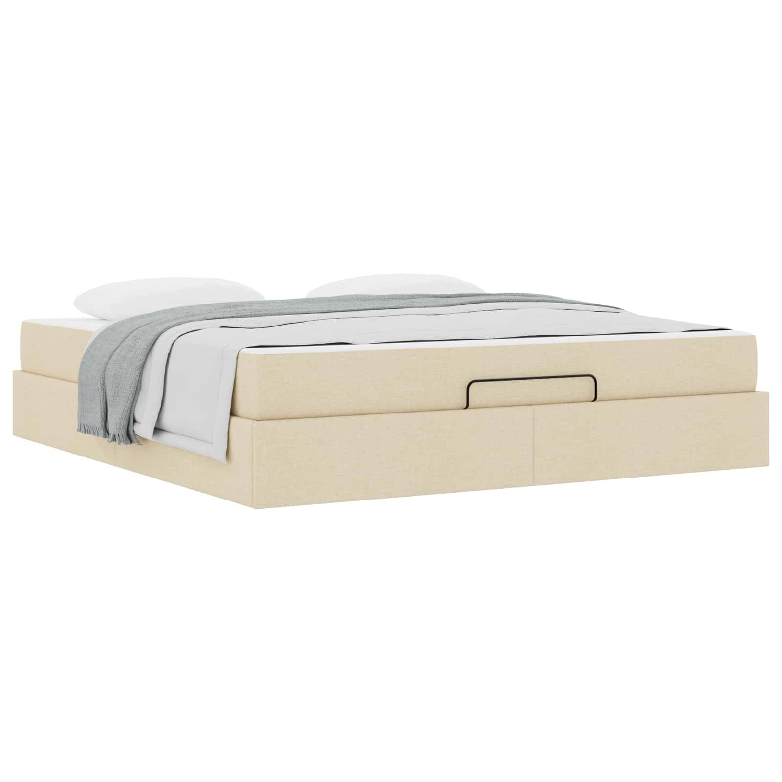 vidaXL Bettgestell mit Matratze 2 pcs Creme Stoff
