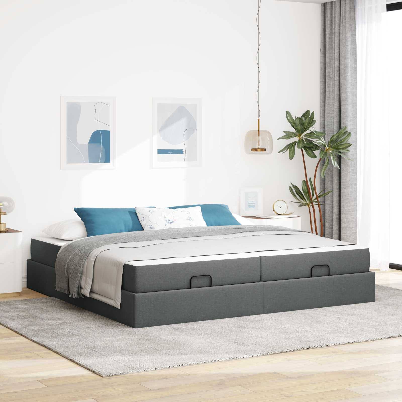 vidaXL Bettgestell mit Matratze mit Matratze 2 pcs Dunkelgrau Stoff