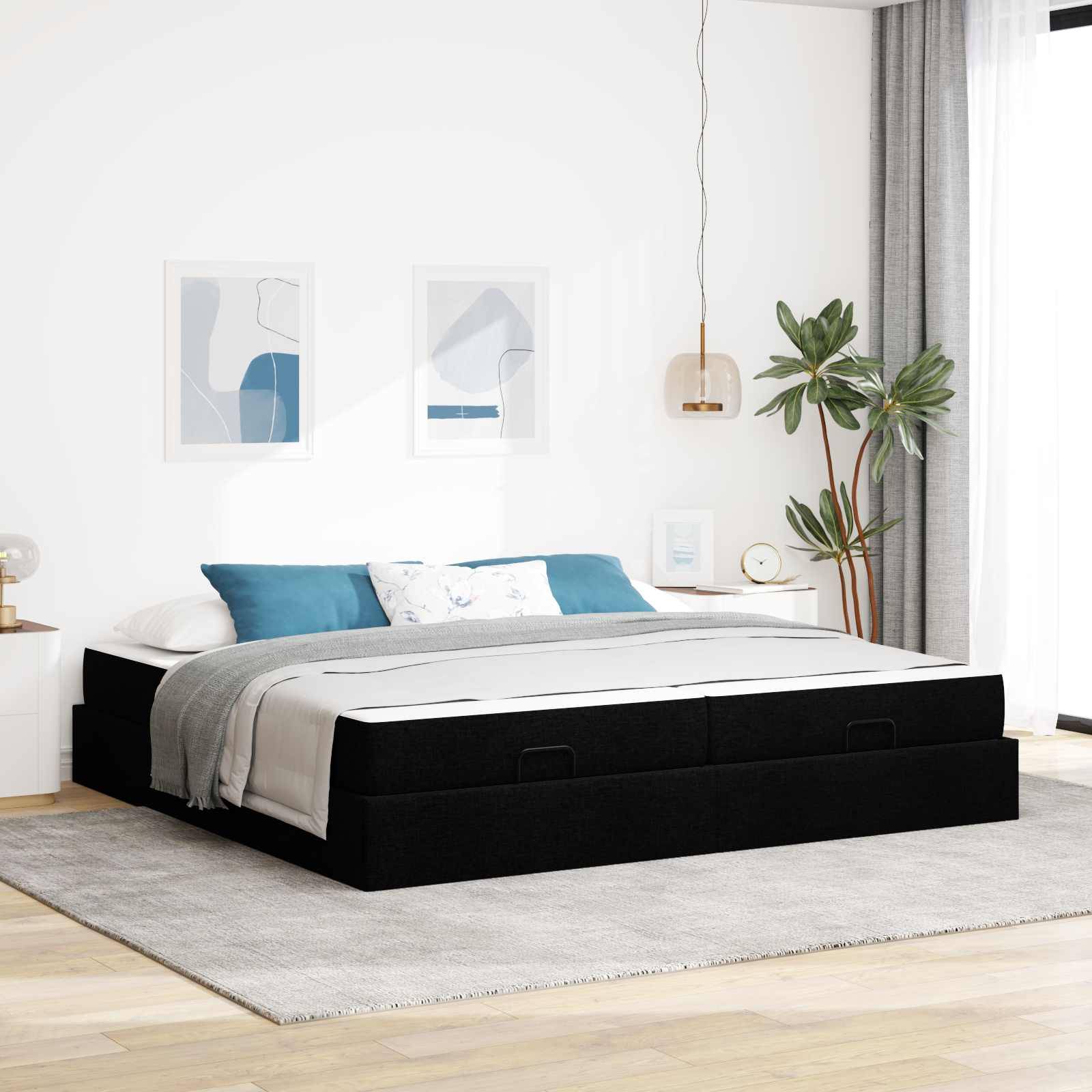 vidaXL Bettgestell mit Matratze mit Matratze 2 pcs Schwarz Stoff