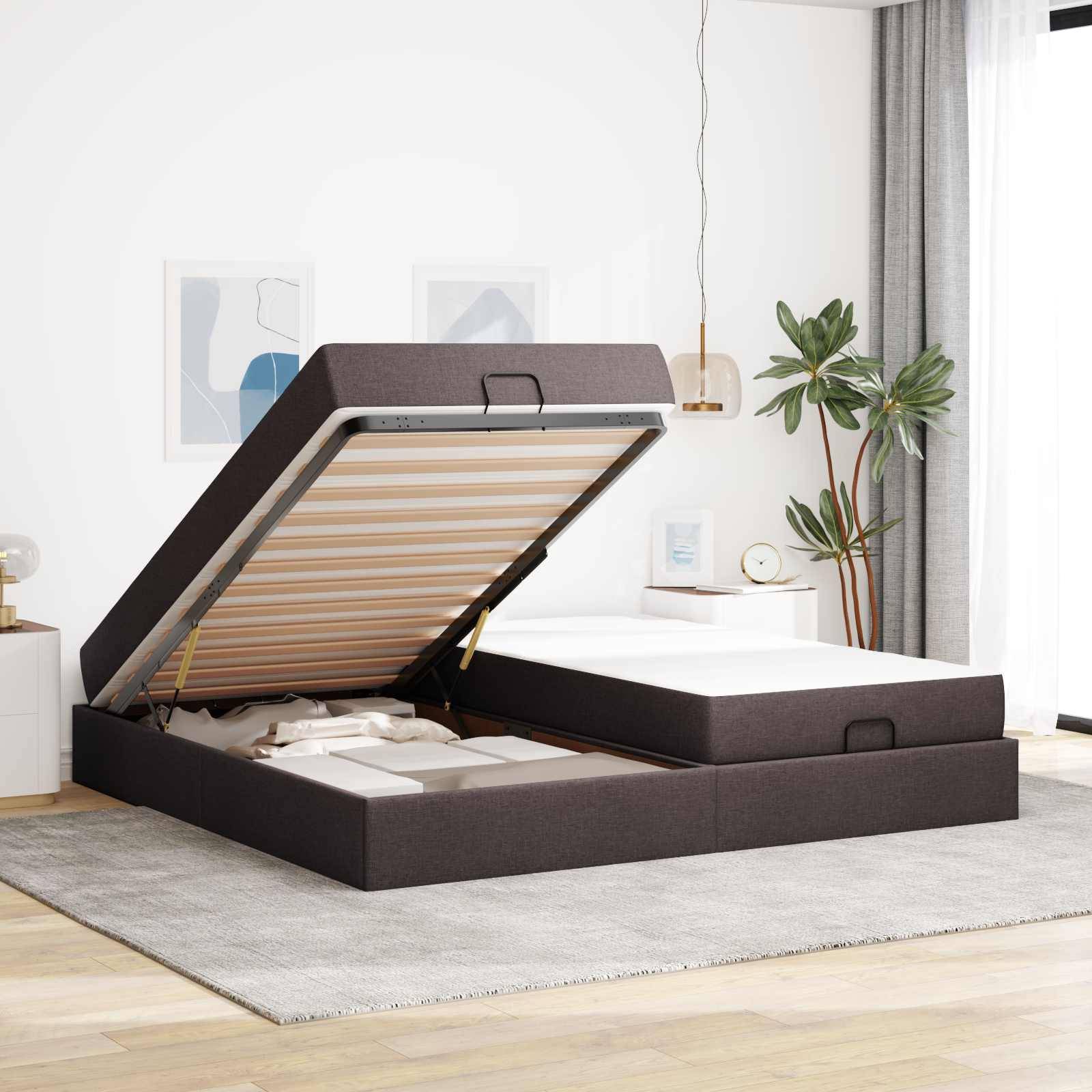 vidaXL Bettgestell mit Matratze mit Matratze 2 pcs Hellbraun Stoff