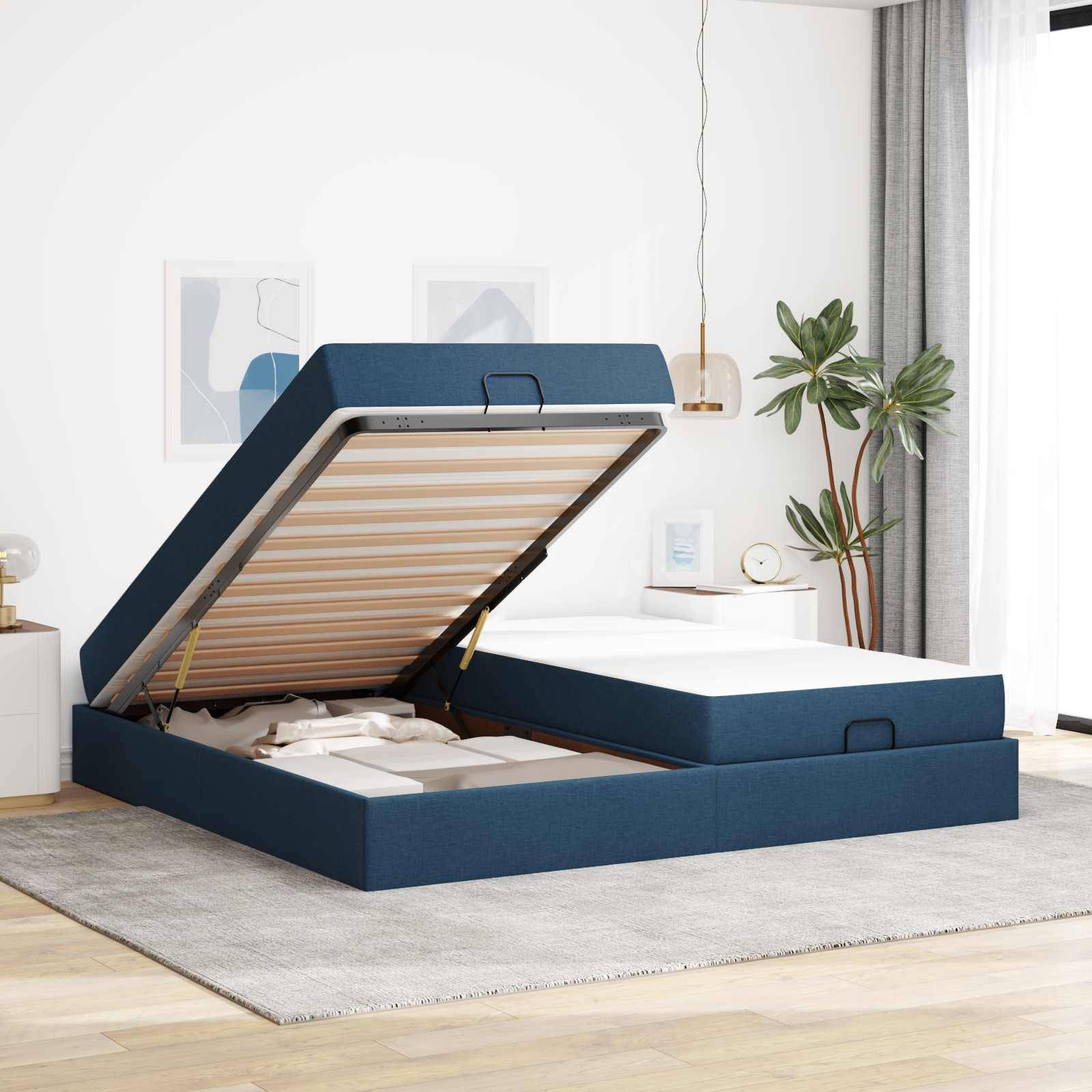 vidaXL Bettgestell mit Matratze mit Matratze 2 pcs Blau Stoff