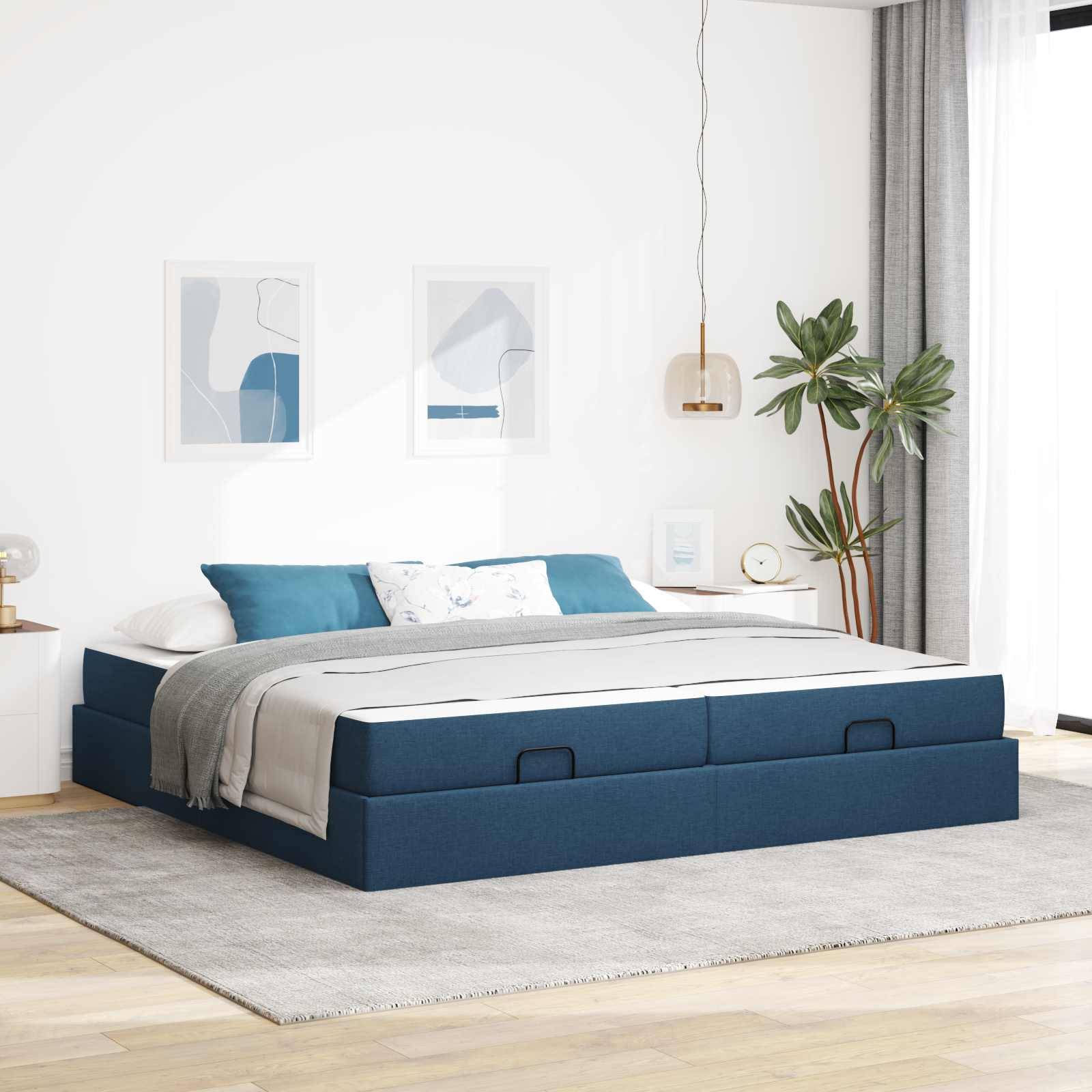 vidaXL Bettgestell mit Matratze mit Matratze 2 pcs Blau Stoff