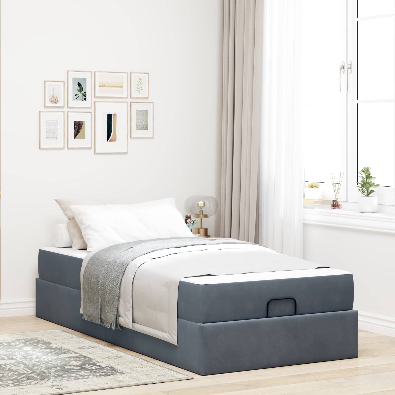 vidaXL Bettgestell mit Matratze 2 pcs Dunkelgrau Samt