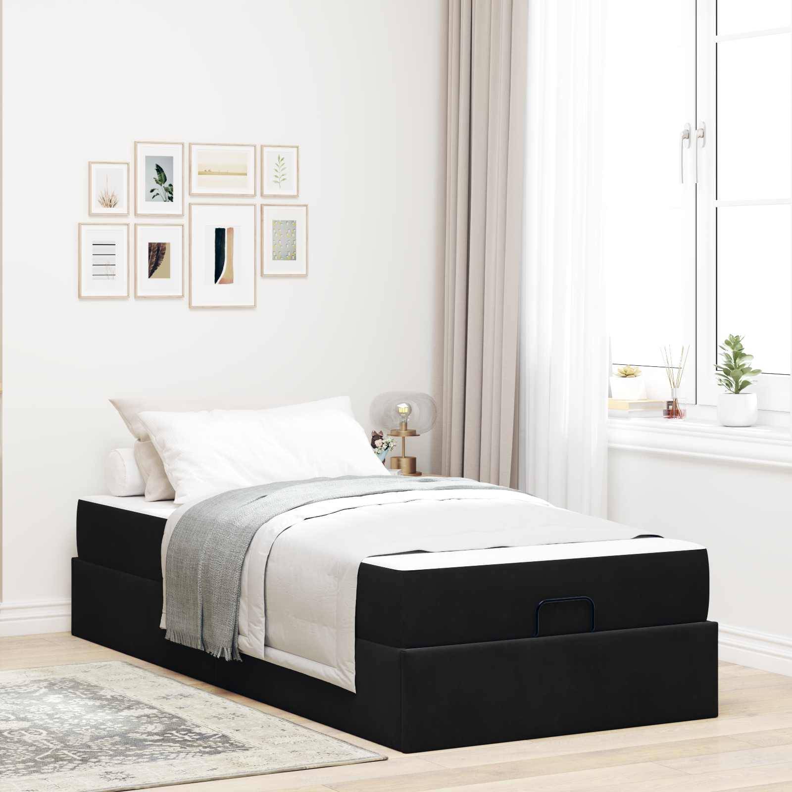 vidaXL Bettgestell mit Matratze 2 pcs Schwarz Samt